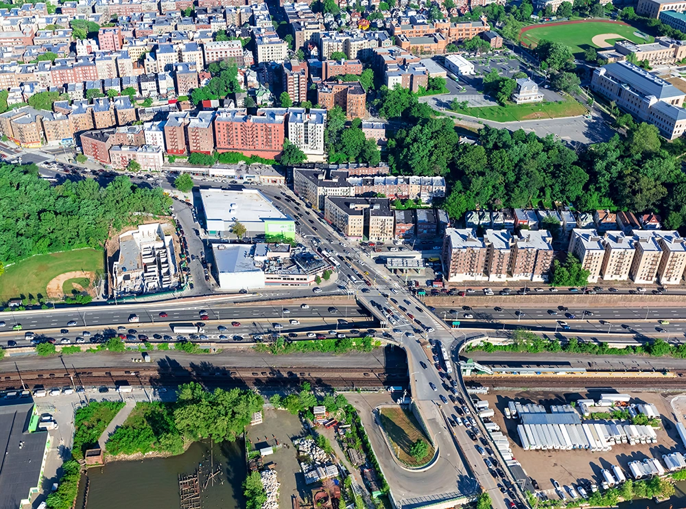 Aerial view of the Bronx, NY near Equity Medical’s South Bronx clinical trials location.